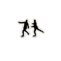 a silhouette of two people skating on a black background